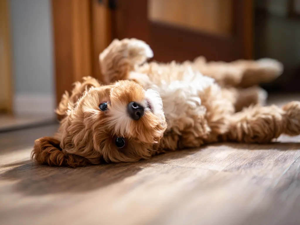 Puppy playing dead for a trick