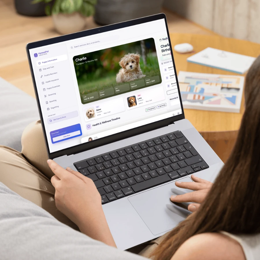 Happy puppy being cared for