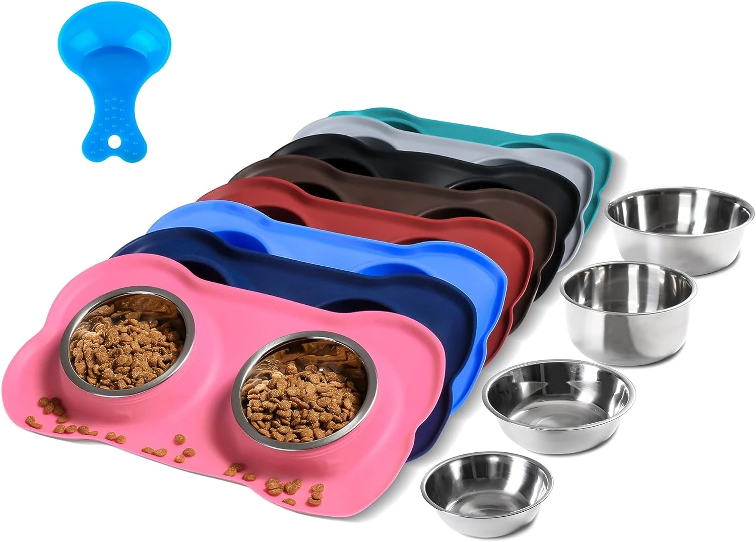 Dog Bowls with Silicone Mat (Set of 2)