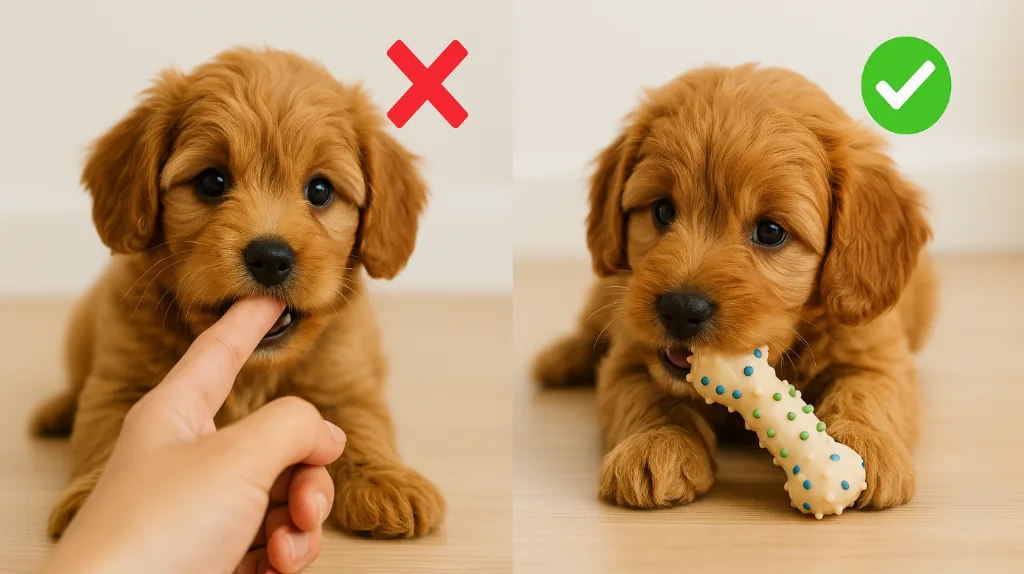 Correct way to handle puppy biting: redirect to a toy