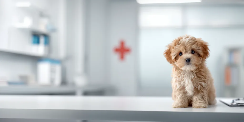 Healthy puppy at veterinary clinic