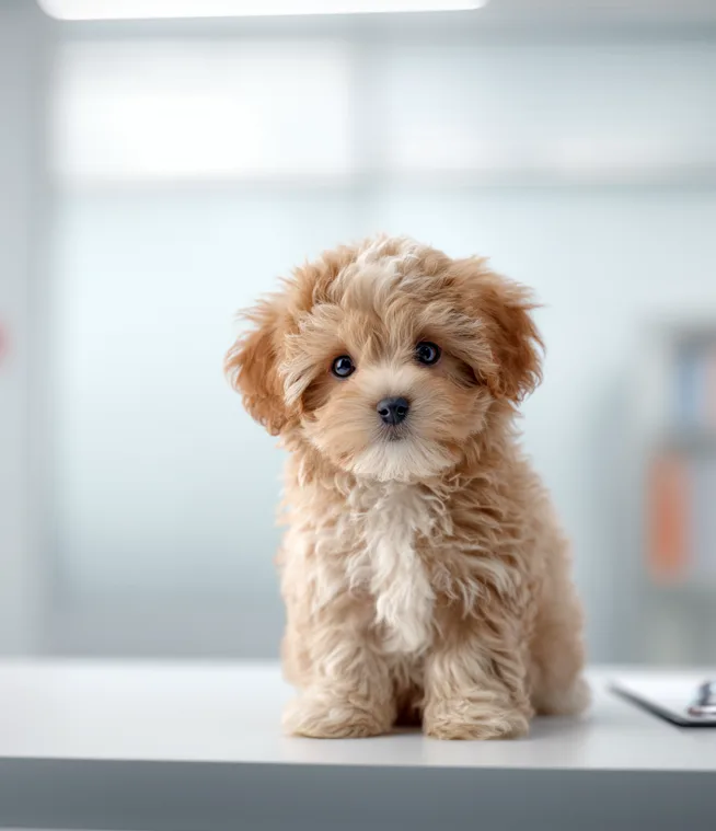 Healthy puppy at veterinary clinic