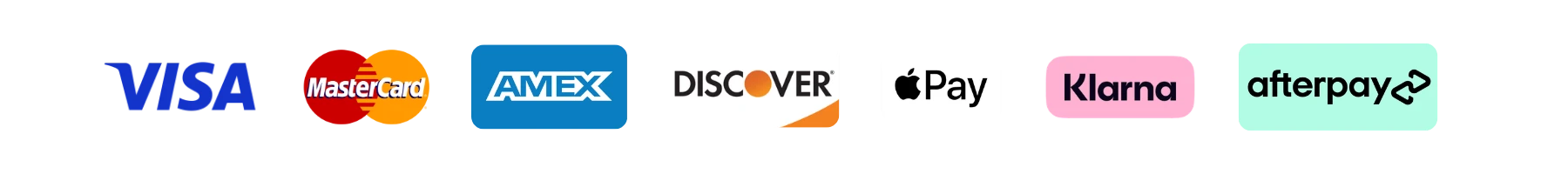 Accepted payment methods: Visa, Mastercard, Amex, Discover, Apple Pay, Klarna, Afterpay